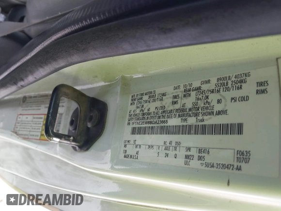 2011 Ford Econoline Cargo Commercial with VIN 1FTNE2EW6BDA23665, listed as a IAAI auction lot 41045981 with Not provided miles and . Bid and sale history available at DreamBid. Image 9.