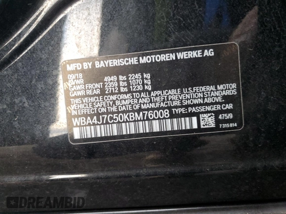 2019 BMW 4 Series 440i xDrive with VIN WBA4J7C50KBM76008, listed as a Copart auction lot 88407425 with 83,491 mi miles and Salvage Title. Bid and sale history available at carsss.com. Image 14.