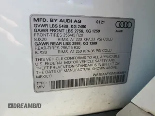 2021 Audi Q5 Premium Plus with VIN WA1BAAFYXM2051891, listed as a Copart auction lot 52320605 with 26,747 mi miles and Salvage Title. Bid and sale history available at carsss.com. Image 16.