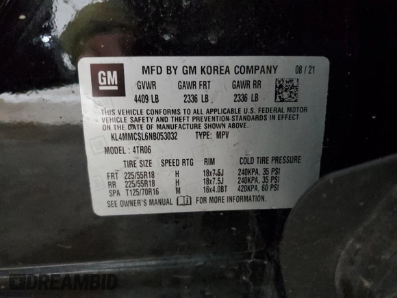 2022 Buick Encore GX Preferred z VIN KL4MMCSL6NB053032, wystawiony jako Copart lot #55564385 z przebiegiem 67 576 mil mil oraz Szkoda całkowita • Salvage title. Historia ofert i sprzedaży dostępna na DreamBid. Obrazek 12.