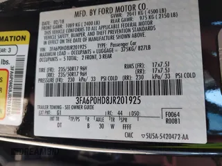 2018 Ford Fusion SE with VIN 3FA6P0HD8JR201925, listed as a IAAI auction lot 41828166 with 144,385 mi miles. Bid and sale history available at carsss.com. Image 9.