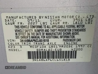 2012 Nissan Sentra SR with VIN 3N1AB6AP6CL651818, listed as a IAAI auction lot 41695624 with 176,586 mi miles and . Bid and sale history available at DreamBid. Image 9.