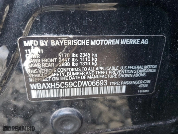 2012 BMW 5 Series 528i xDrive with VIN WBAXH5C59CDW06693, listed as a Copart auction lot 43845585 with 88,350 mi miles and Salvage Title. Bid and sale history available at carsss.com. Image 15.