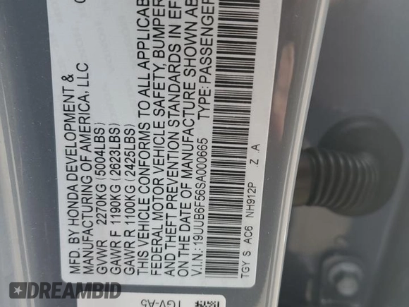 2025 Acura TLX w/A-Spec Package with VIN 19UUB6F56SA000665, listed as a Copart auction lot 45794825 with 2,885 mi miles and Salvage Title. Bid and sale history available at DreamBid. Image 14.