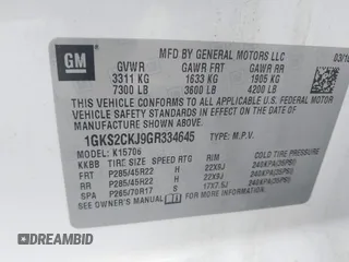 2016 GMC Yukon Denali with VIN 1GKS2CKJ9GR334645, listed as a IAAI auction lot 41781040 with 141,405 mi miles. Bid and sale history available at carsss.com. Image 9.