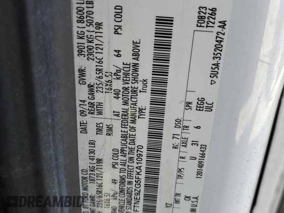 2015 Ford Transit with VIN 1FTNE9ZG5FKA10970, listed as a Copart auction lot 51479635 with 136,650 mi miles and Salvage Title. Bid and sale history available at DreamBid. Image 13.