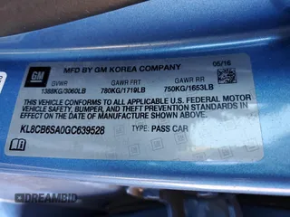 2016 Chevrolet Spark LS with VIN KL8CB6SA0GC639528, listed as a Copart auction lot 48591005 with 59,268 mi miles and Salvage Title. Bid and sale history available at carsss.com. Image 12.