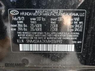 2021 Hyundai Santa Fe SE with VIN 5NMS14AJXMH336992, listed as a Copart auction lot 48776205 with 43,217 mi miles and Salvage Title. Bid and sale history available at carsss.com. Image 13.