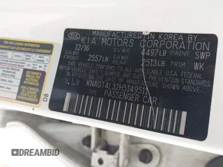2017 Kia Optima LX z VIN KNAGT4L32H5149511, wystawiony jako IAAI lot #42087537 z przebiegiem 126 666 mil mil oraz . Historia ofert i sprzedaży dostępna na DreamBid. Obrazek 9.