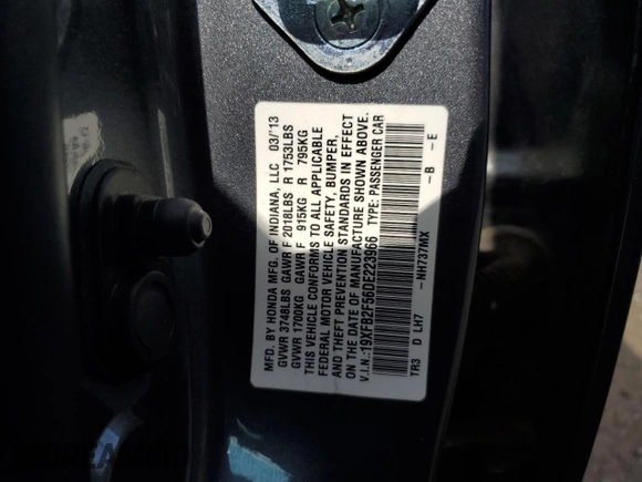 2013 Honda Civic LX z VIN 19XFB2F56DE223966, wystawiony jako Copart lot #59117725 z przebiegiem 115 394 mil mil oraz Szkoda całkowita • Salvage title. Historia ofert i sprzedaży dostępna na DreamBid. Obrazek 12.