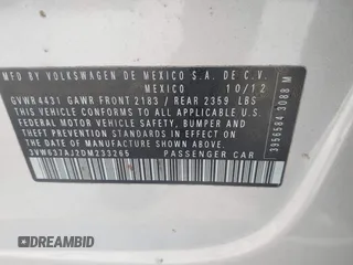 2013 Volkswagen Jetta Hybrid SEL with VIN 3VW637AJ2DM233265, listed as a IAAI auction lot 42746158 with 105,779 mi miles and . Bid and sale history available at DreamBid. Image 9.
