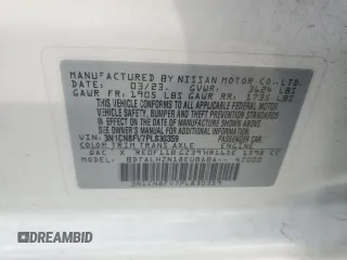 2023 Nissan Versa SR with VIN 3N1CN8FV7PL830359, listed as a Copart auction lot 53956695 with 69,845 mi miles and Salvage title. Bid and sale history available at DreamBid. Image 12.