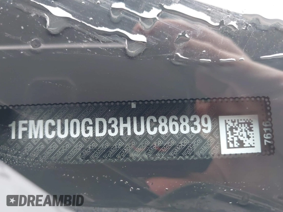 2017 Ford Escape SE with VIN 1FMCU0GD3HUC86839, listed as a IAAI auction lot 42017669 with 106,228 mi miles. Bid and sale history available at carsss.com. Image 9.