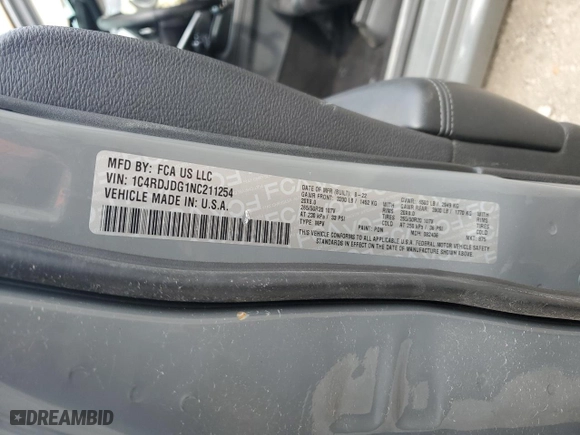 2022 Dodge Durango GT with VIN 1C4RDJDG1NC211254, listed as a Copart auction lot 50863975 with 55,667 mi miles and Salvage Title. Bid and sale history available at carsss.com. Image 13.