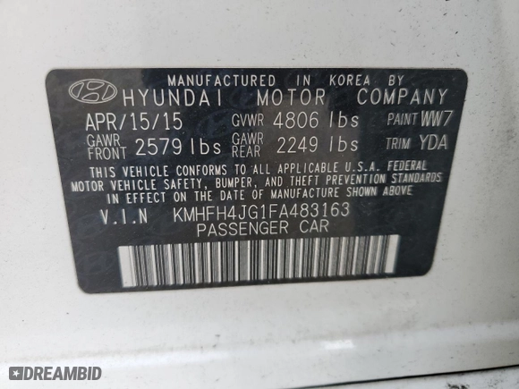 2015 Hyundai Azera Limited with VIN KMHFH4JG1FA483163, listed as a Copart auction lot 73277024 with 122,208 mi miles and Salvage Title. Bid and sale history available at carsss.com. Image 12.