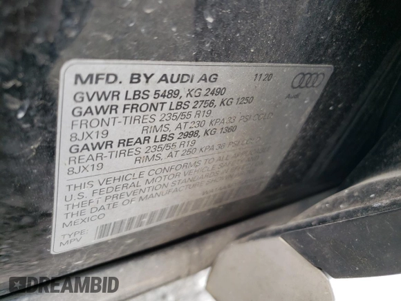 2021 Audi Q5 Premium with VIN WA1AAAFY7M2033344, listed as a Copart auction lot 61964115 with 78,534 mi miles and Salvage title. Bid and sale history available at DreamBid. Image 12.