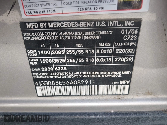 2006 Mercedes-Benz M 350 z VIN 4JGBB86E56A082911, wystawiony jako IAAI lot #42397846 z przebiegiem 158 507 mil mil oraz . Historia ofert i sprzedaży dostępna na DreamBid. Obrazek 9.
