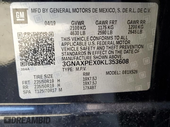 2019 Chevrolet Equinox Premier z VIN 3GNAXPEX0KL353608, wystawiony jako Copart lot #83878374 z przebiegiem 25 619 mil mil oraz Szkoda całkowita • Salvage title. Historia ofert i sprzedaży dostępna na DreamBid. Obrazek 12.