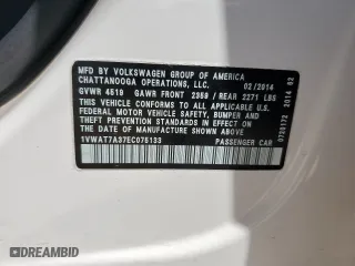 2014 Volkswagen Passat Wolfsburg Ed with VIN 1VWAT7A37EC075133, listed as a Copart auction lot 50985595 with 117,838 mi miles and Salvage Title. Bid and sale history available at carsss.com. Image 14.