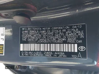 2012 Toyota Prius One with VIN JTDKN3DU1C1542800, listed as a IAAI auction lot 41840696 with 242,021 mi miles and . Bid and sale history available at DreamBid. Image 9.