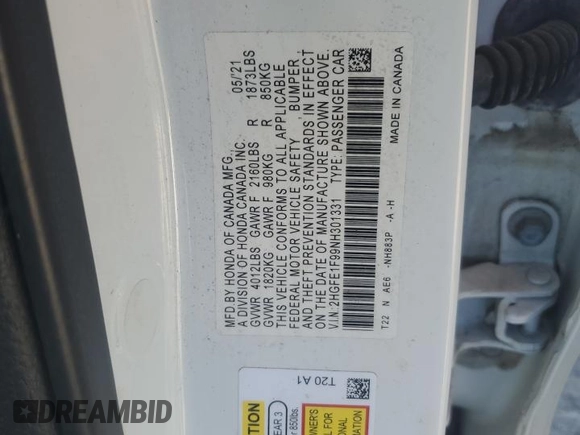 2022 Honda Civic Touring z VIN 2HGFE1F99NH301331, wystawiony jako Copart lot #57138065 z przebiegiem 77 788 mil mil oraz Szkoda całkowita • Salvage title. Historia ofert i sprzedaży dostępna na DreamBid. Obrazek 13.