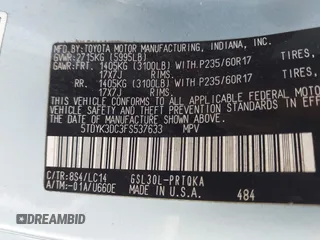 2015 Toyota Sienna XLE с VIN 5TDYK3DC3FS537633, выставлен на аукционе IAAI как лот 42534653 с пробегом 250 730 миль миль и . История ставок и продаж доступна на DreamBid. Изображение 9.