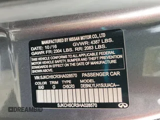 2017 Infiniti QX30 Premium с VIN SJKCH5CR3HA028570, выставлен на аукционе Copart как лот 59897525 с пробегом 75 214 миль миль и Списание • Salvage title. История ставок и продаж доступна на DreamBid. Изображение 13.