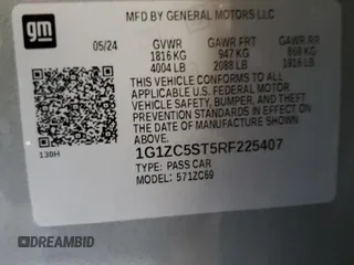 2024 Chevrolet Malibu LS with VIN 1G1ZC5ST5RF225407, listed as a Copart auction lot 88996865 with 16,243 mi miles and Salvage Title. Bid and sale history available at DreamBid. Image 12.