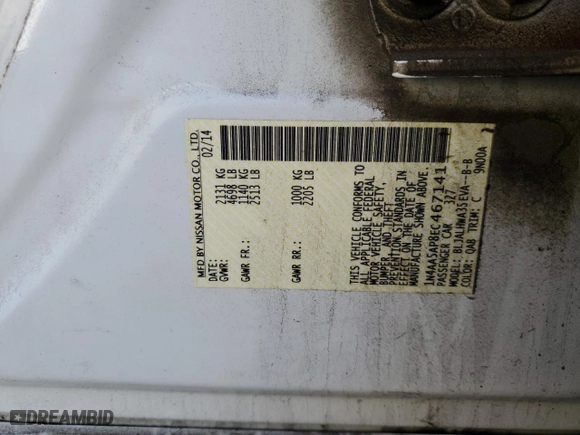 2014 Nissan Maxima 3.5 SV with VIN 1N4AA5AP8EC467141, listed as a Copart auction lot 75592554 with 144,274 mi miles and Non Repairable. Bid and sale history available at carsss.com. Image 12.