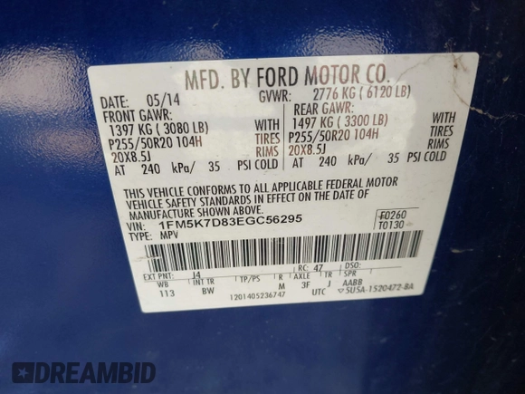 2014 Ford Explorer XLT with VIN 1FM5K7D83EGC56295, listed as a IAAI auction lot 42476324 with 203,692 mi miles and . Bid and sale history available at DreamBid. Image 9.