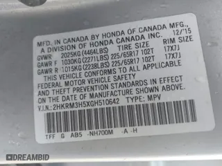 2016 Honda CR-V EX with VIN 2HKRM3H5XGH510642, listed as a IAAI auction lot 41809358 with 1 mi miles. Bid and sale history available at carsss.com. Image 9.