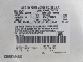 1999 Ford Ranger XL with VIN 1FTYR10C0XUA36539, listed as a IAAI auction lot 41865437 with 246,810 mi miles. Bid and sale history available at carsss.com. Image 9.