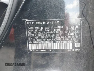 2016 Honda Fit LX with VIN JHMGK5H58GX002388, listed as a IAAI auction lot 41957350 with 127,211 mi miles. Bid and sale history available at carsss.com. Image 9.