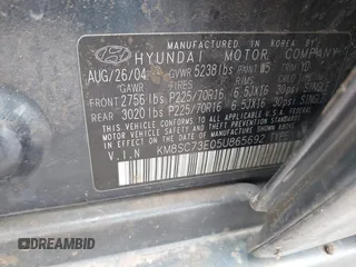 2005 Hyundai Santa Fe GLS with VIN KM8SC73E05U865692, listed as a IAAI auction lot 41914424 with 277,541 mi miles. Bid and sale history available at carsss.com. Image 9.