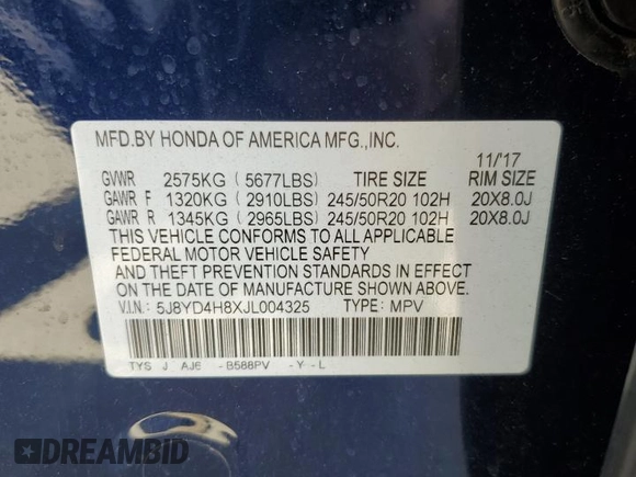 2018 Acura MDX Advance with VIN 5J8YD4H8XJL004325, listed as a Copart auction lot 55131815 with 63,306 mi miles and Salvage title. Bid and sale history available at DreamBid. Image 13.