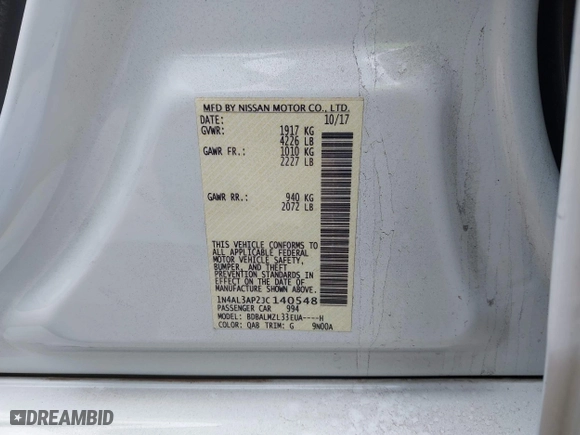 2018 Nissan Altima 2.5 SR with VIN 1N4AL3AP2JC140548, listed as a IAAI auction lot 41968993 with 112,000 mi miles. Bid and sale history available at carsss.com. Image 9.