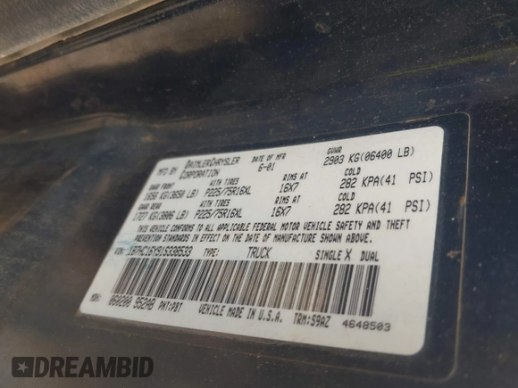 2001 Dodge 1500 z VIN 1B7HC16Y91S338533, wystawiony jako IAAI lot #42418959 z przebiegiem 232 043 mil mil oraz . Historia ofert i sprzedaży dostępna na DreamBid. Obrazek 9.