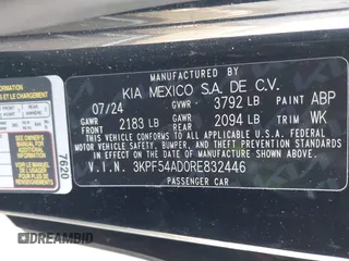 2024 Kia Forte GT-Line with VIN 3KPF54AD0RE832446, listed as a IAAI auction lot 41715947 with 4,749 mi miles. Bid and sale history available at carsss.com. Image 9.