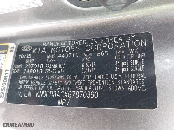 2016 Kia Sportage LX with VIN KNDPB3ACXG7870360, listed as a IAAI auction lot 41809997 with 155,744 mi miles. Bid and sale history available at carsss.com. Image 9.