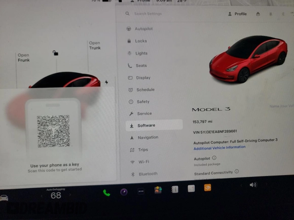 2022 Tesla Model 3 with VIN 5YJ3E1EA8NF289661, listed as a Copart auction lot 52350675 with 153,797 mi miles and Salvage Title. Bid and sale history available at DreamBid. Image 9.