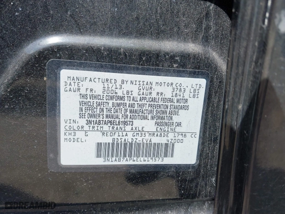 2014 Nissan Sentra SV with VIN 3N1AB7AP6EL619573, listed as a IAAI auction lot 41787844 with 155,569 mi miles. Bid and sale history available at carsss.com. Image 9.
