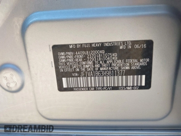 2017 Subaru WRX z VIN JF1VA1B63H9811377, wystawiony jako IAAI lot #42248756 z przebiegiem 186 899 mil mil oraz . Historia ofert i sprzedaży dostępna na DreamBid. Obrazek 9.