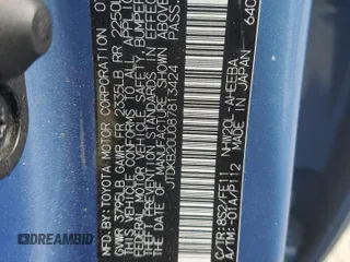 2008 Toyota Prius with VIN JTDKB20U087813424, listed as a Copart auction lot 54617375 with 177,544 mi miles and Salvage Title. Bid and sale history available at DreamBid. Image 13.
