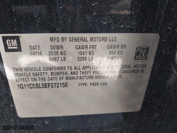 2014 Chevrolet Malibu LT with VIN 1G11C5SL0EF272156, listed as a IAAI auction lot 41980536 with 135,955 mi miles. Bid and sale history available at carsss.com. Image 9.