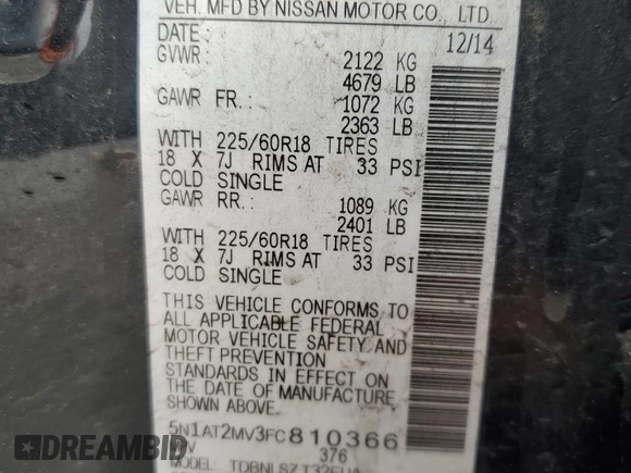 2015 Nissan Rogue SL z VIN 5N1AT2MV3FC810366, wystawiony jako Copart lot #50383365 z przebiegiem 134 607 mil mil oraz Szkoda całkowita • Salvage title. Historia ofert i sprzedaży dostępna na DreamBid. Obrazek 14.