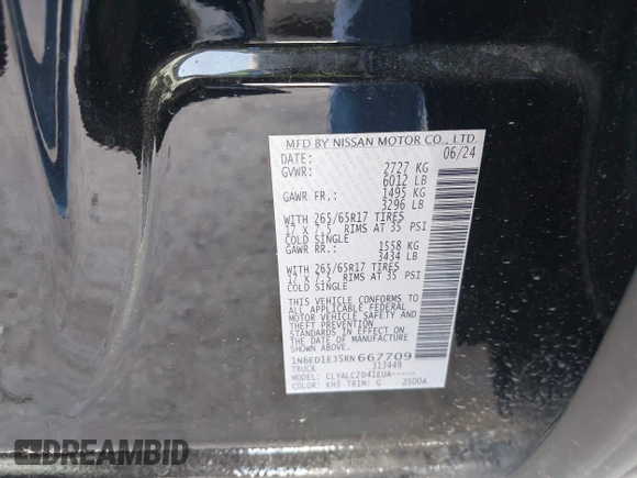 2024 Nissan Frontier SL z VIN 1N6ED1EJ5RN667709, wystawiony jako IAAI lot #42023149 z przebiegiem 3 335 mil mil oraz . Historia ofert i sprzedaży dostępna na DreamBid. Obrazek 9.