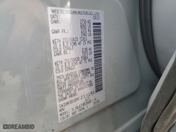 2023 Nissan Pathfinder Platinum with VIN 5N1DR3DJ0PC213191, listed as a Copart auction lot 84588164 with 25,430 mi miles and Salvage Title. Bid and sale history available at carsss.com. Image 13.