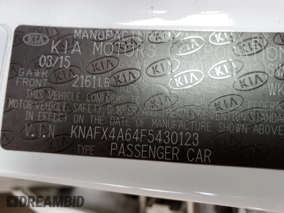 2015 Kia Forte LX with VIN KNAFX4A64F5430123, listed as a Copart auction lot 51445745 with 65,930 mi miles and Salvage Title. Bid and sale history available at carsss.com. Image 12.