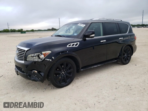 2012 Infiniti QX56 7-passenger with VIN JN8AZ2NE5C9016354, listed as a Copart auction lot 53390775 with 209,990 mi miles and Salvage Title. Bid and sale history available at carsss.com. Image 1.