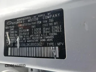 2019 Hyundai Tucson SEL with VIN KM8J33AL3KU895562, listed as a Copart auction lot 51984095 with Not provided miles and Salvage title. Bid and sale history available at DreamBid. Image 13.